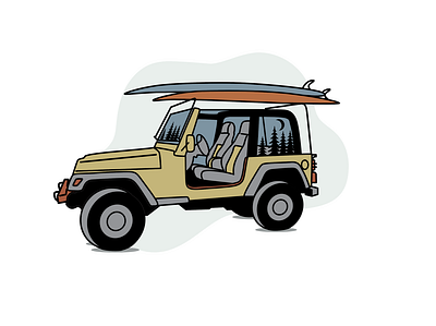 Beach Cruiser car design drive flat icon illustration jeep mountains surfboard vector