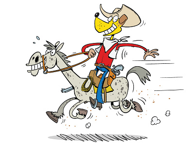 CowBoy Dog fanart cartoon character childrens book comics cowboy dog horse illustration illustrator run vector