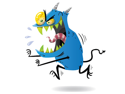 Blue monster cartoon character design halloween illustration monster scary teeth tongue vector