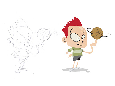 From pen to vector baketball cartoon character children clean kid sketch vector