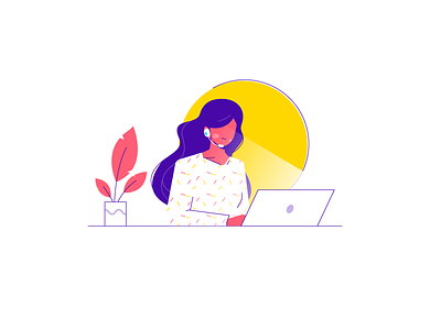 Support business character customer service customer support design flat girl graphic illustration laptop office people plant service support vector women work