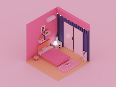Bedroom bedroom design icon illustration isometric magicavoxel pink ui voxel