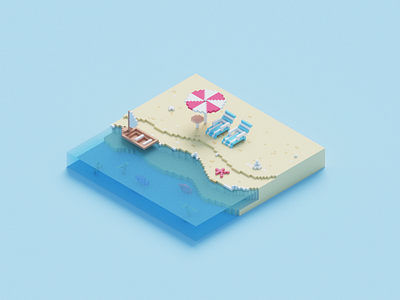 Beach beach design illustration isometric magicavoxel sea voxel voxelart