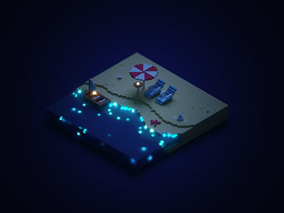 Night Beach beach design illustration isometric magicavoxel night ocean sea summer voxel voxelart