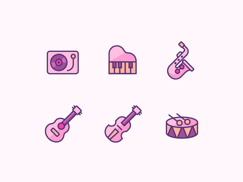 Instrument Icons creative inspiration linear outline sakas saccas drum violin guitar piano vinyl cd music icons iconset logo vector icon design instrument