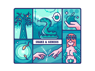 Snake & Genesis adam adam and eve animal apple bible comic design eden eve genesis icon illustration naked snake sperm story tree vector zodiac zodiac sign