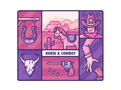Horse & Cowboy animal bone bullet cactus comic cowboy desert design gun horse horseshoe icon illustration shoot story texas vector western zodiac zodiac sign