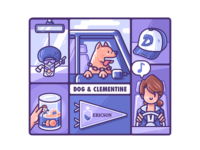 Dog & Clementine animal cap car clementine comic design dog drive flag girl icon illustration story thewalkingdead vector vehicle walker zodiac zodiac sign