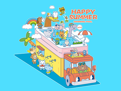 HAPPY SUMMER cartoon 插图
