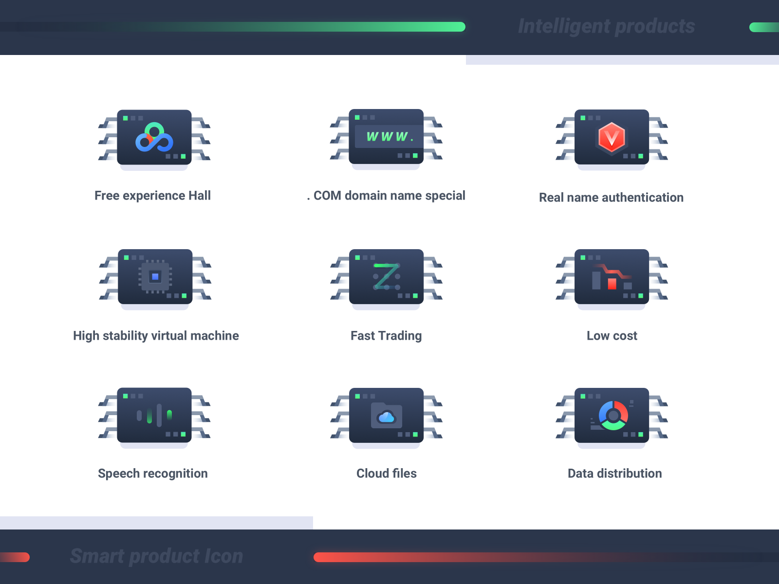 Smart product icon display blued cloud files data distribution experiences free green icon intelligent low cost red specialist speech speech recognition