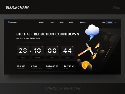 Bitcoin half active webpage prompt page banner blakc blockchain cloud coin count down cybermoney days gold halve hours illustration login mineral mining mins secs time yellow