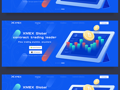 Xmex exchange website design banner blockchain blue design download exchange green illustration leads transaction web