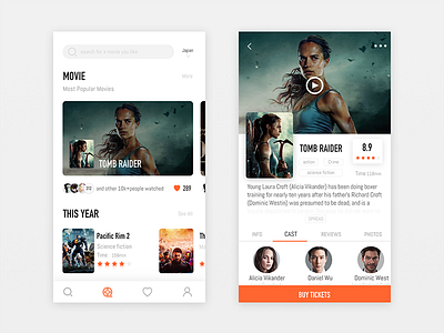 Movie app introduce movie page sketch ticket ui