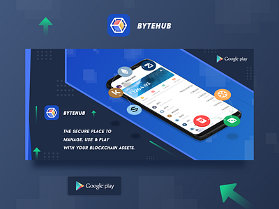 ByteHub Google store download page app arrow black blue bytehub currency dot download googleplay green icon iphone line logo page ui 块