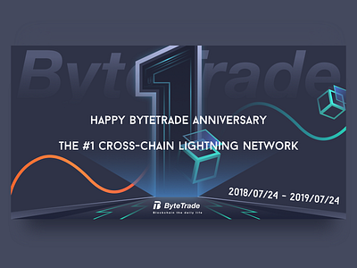 Bytetrade Anniversary Promotion Poster activity anniversary banner blockchain green line number poster red ui 块 插图 数 黑色