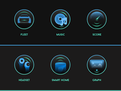 Design of automotive theme Icon fleet graphic headset icon music score smarthome ui