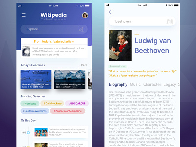 Wikipedia Mobile App Redesign design app dribble inspiration mobile ui ui ux ux wikipedia