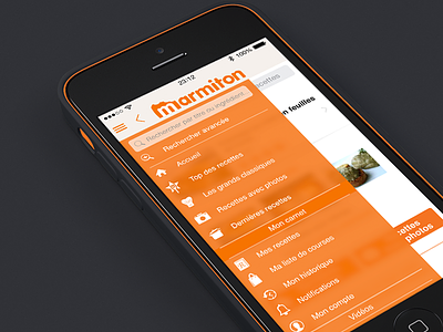 Marmiton Menu iOS7 aufeminin blur food ios7 marmiton menu orange recipes sketchapp slide