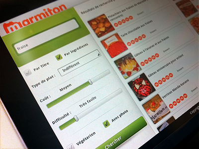 Marmiton - Android Tablet App android art director recipe search tablet ui