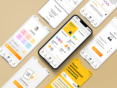 Mobile app for learning in fomate cards app application cards exam ios learning mobile profile teacher test uxui yellow