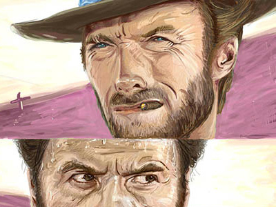 Tribute To Sergio Leone By Erebus clint clint eastwood painting sergio leone the bad and the ugly the good western