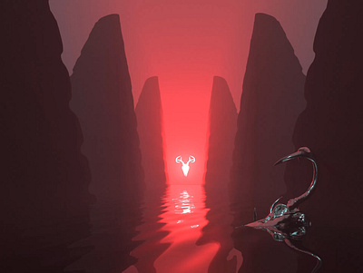 Red sky at night 3d bitcoin bladerunner crypto deer fantasy nft nftart render scifi skull surreal surrealism water