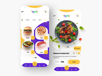 Foody Food Delivery App 🌭🥗 🍔 app cart delivery design design inspiration food food app icon illustration mobile mobile app ui ux ux design