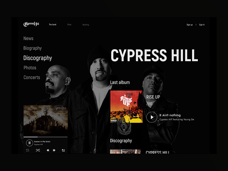 Cypress Hill - Website Concept Animation animation black hiphop navigation ui ux webdesign white