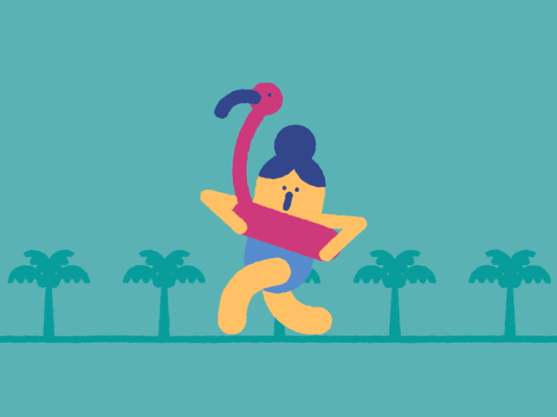 Beach Walk animation bech character design flamingo gif loop miami vector walk