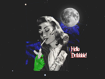 Hello! Hi! graphic design collage moon retro vintage zombie