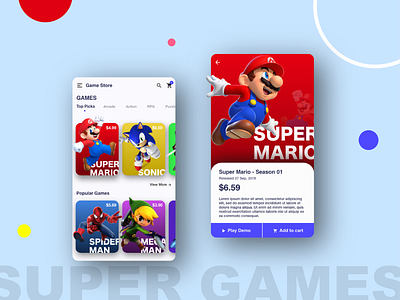 Mobile Game Store - Concept App app app design clean color concept game design game store gaming illustration mario minimal mobile store store app ui