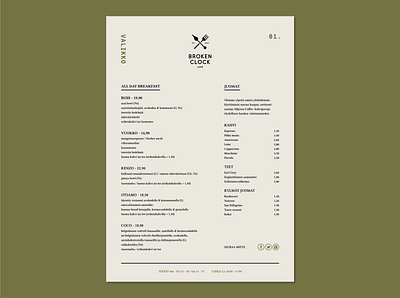 Broken Clock Café Menu design food logo menu typography