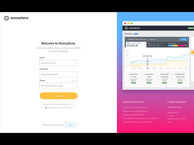 Moneyfarm sign up screen design form sign up sign up signup ui user interface ux web