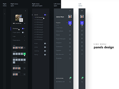Dashboard Side Panels cms dashboard design menu panels side menu ui ux web