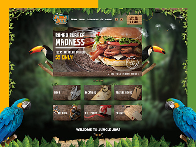 Jungle Jim 🌴🌴🌴 burger design food jungle landing page old parrot photo ui web