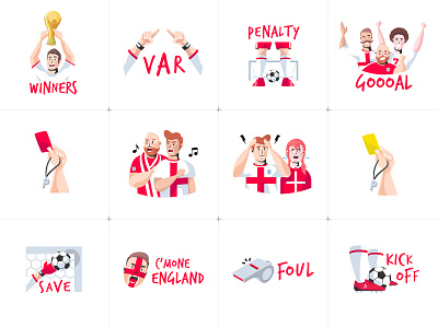 Football Stickers Set ball bounce card england football goal illustration message penalty red soccer sport sticker sticker design sticker pack sticker set stickers vector winner world cup