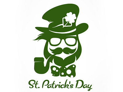 Saint Patricks Day hipster leprechaun with pipe.