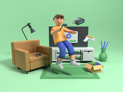 Virtual Reality 3D Illustration Exploration 3d branding design green header hero illustration illustration landing page ui website