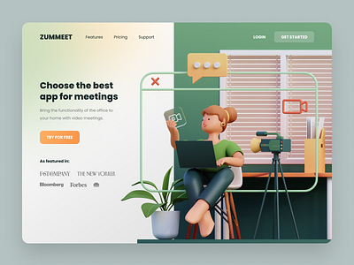 Remote Meetings - 3D Illustration 3d blender branding design header hero illustration homepage illustration landing page meetings remotework uidesign website