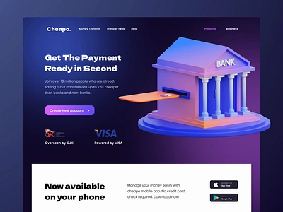 Cheapo - Digital Banking 3D Exploration 3d bank digital bank gateway header hero illustration homepage illustration isometric landing landing page payment website