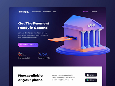 Cheapo - Digital Banking 3D Exploration 3d bank digital bank gateway header hero illustration homepage illustration isometric landing landing page payment website