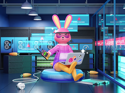 EvilBunny - Hacking & Cybersecurity 3D Exploration 3d blender 3d bunny character cybersecurity hacking header hero illustration illustration landing page security ui uiux website
