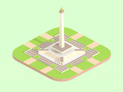 National Monument Indonesia 3d architecture building isometric landmark low poly monument