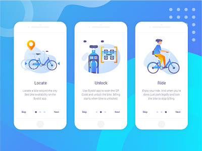 Bysikil Bike Sharing App - Onboarding bike illustration mobile app onboarding onboarding screen parking ui ux