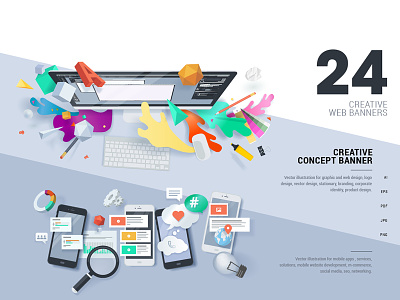 Creative Concept Banners mobile seo social media startup vector web