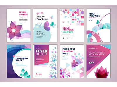 Set of brochure and annual report cover design templates beauty flower poster