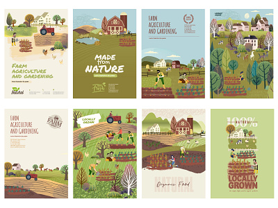 Set of organic food poster templates village