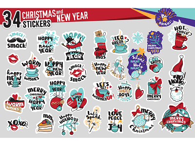 Set of Christmas and New Year social media stickers celebration