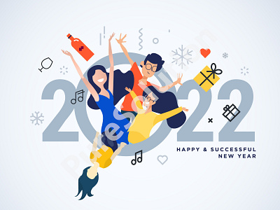 Happy New Year 2022 abstract celebration people