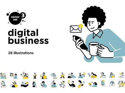 Digital business concept illustrations 3 analytics brainstorming media startup strategy web